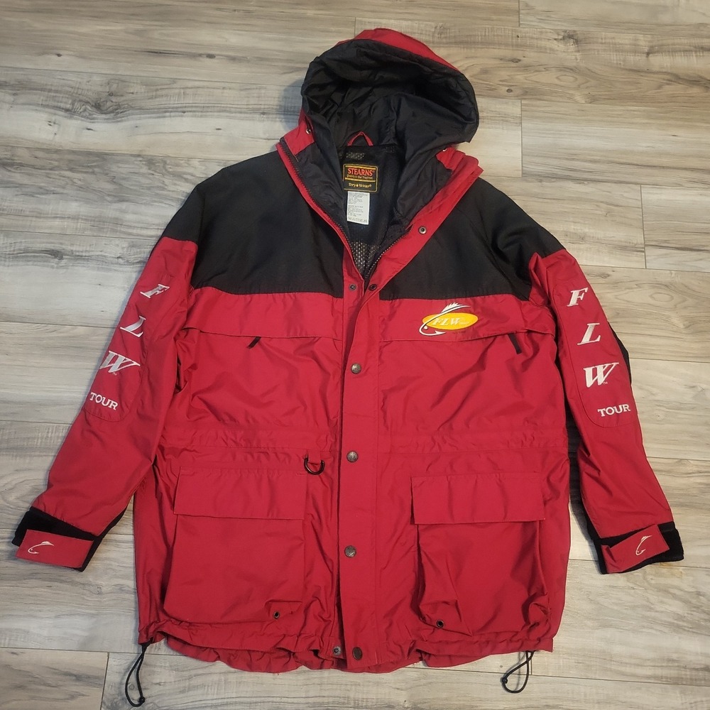 Stearns FLW Tour Multi-Guard Red & Black Hooded Embroidered Fishing Jacket Large
